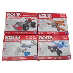 Bolts By Meccano Lot Of 4 A Helicopter Biplane Car Plane You Put Together J2